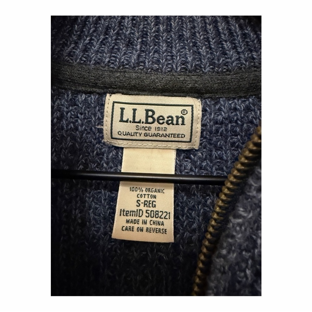 L.L. Bean Blue Organic Cotton Zip Fisherman Heavy Knit Sweater Cardigan Sm Y2K - Picture 4 of 8